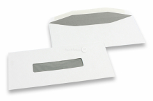 Window envelopes, white, 109 x 224 mm, centered window 25 x 110 mm, window position 53 mm from the left side and 40 mm from the bottom, gummed, 80 gram, weight each approx. 3 g. | PIT Packaging.com | Bestbuyenvelopes