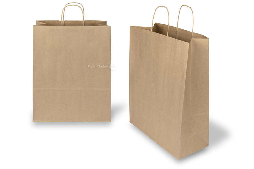 Paper carrier bags with twisted handles - brown, 320 x 140 x 420 mm, 100 gsm
