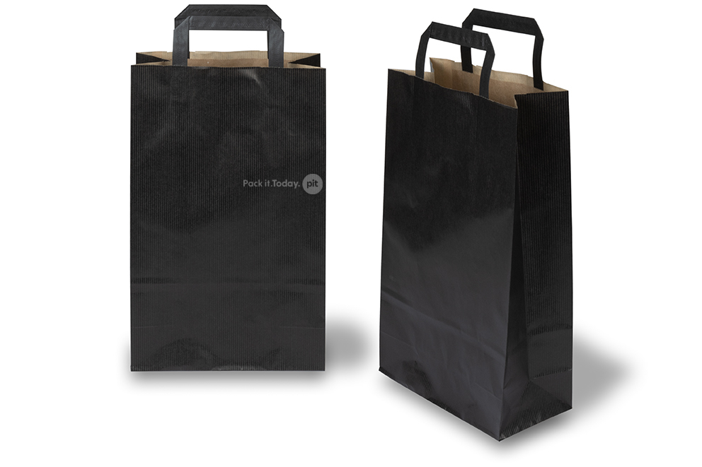 Paper carrier bags with folded handles - black, 220 x 105 x 360 mm