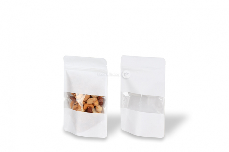 Stand up pouch with window - white, 110 x 185 x 70 mm, 250 ml
