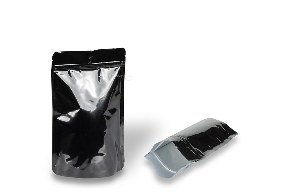 Stand up pouches glossy black - 130 x 225 x 70 mm, 500 ml