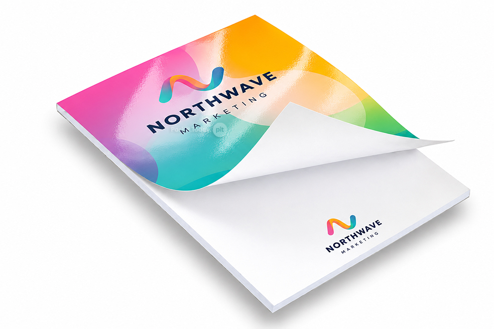 Printed notepads - 148 x 210 mm, cover with gloss laminate
