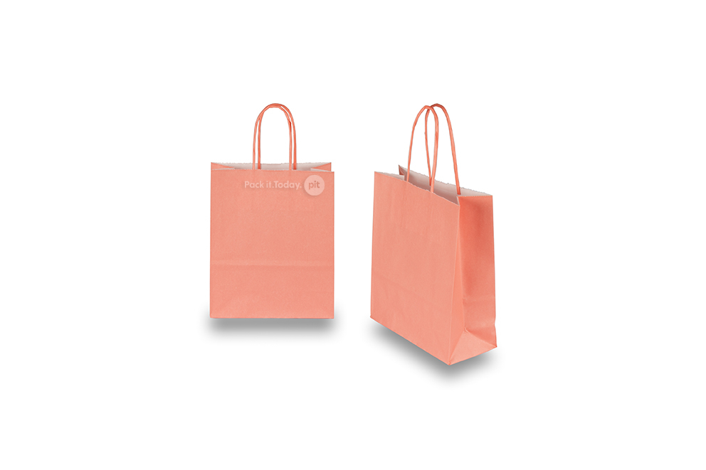 Paper carrier bags with twisted handles - salmon pink, 180 x 80 x 220 mm, 90 gsm