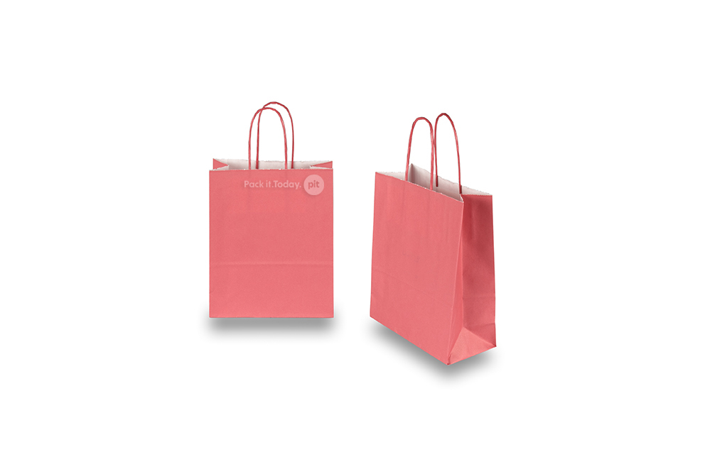 Paper carrier bags with twisted handles - red velvet, 180 x 80 x 220 mm, 90 gsm