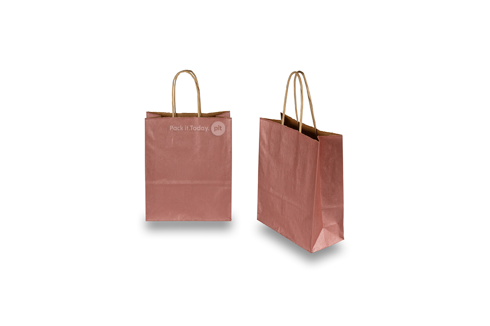 Paper carrier bags with twisted handles - red metallic, 180 x 80 x 220 mm, 90 gsm
