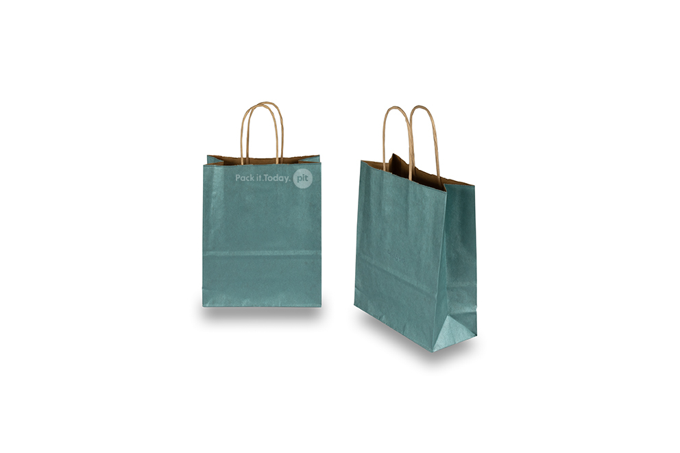 Paper carrier bags with twisted handles - petrol metallic, 180 x 80 x 220 mm, 90 gsm