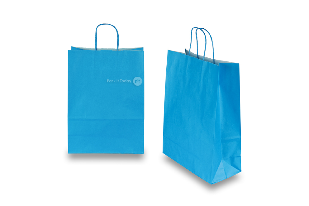 Paper carrier bags with twisted handles - blue, 260 x 120 x 350 mm, 90 gsm