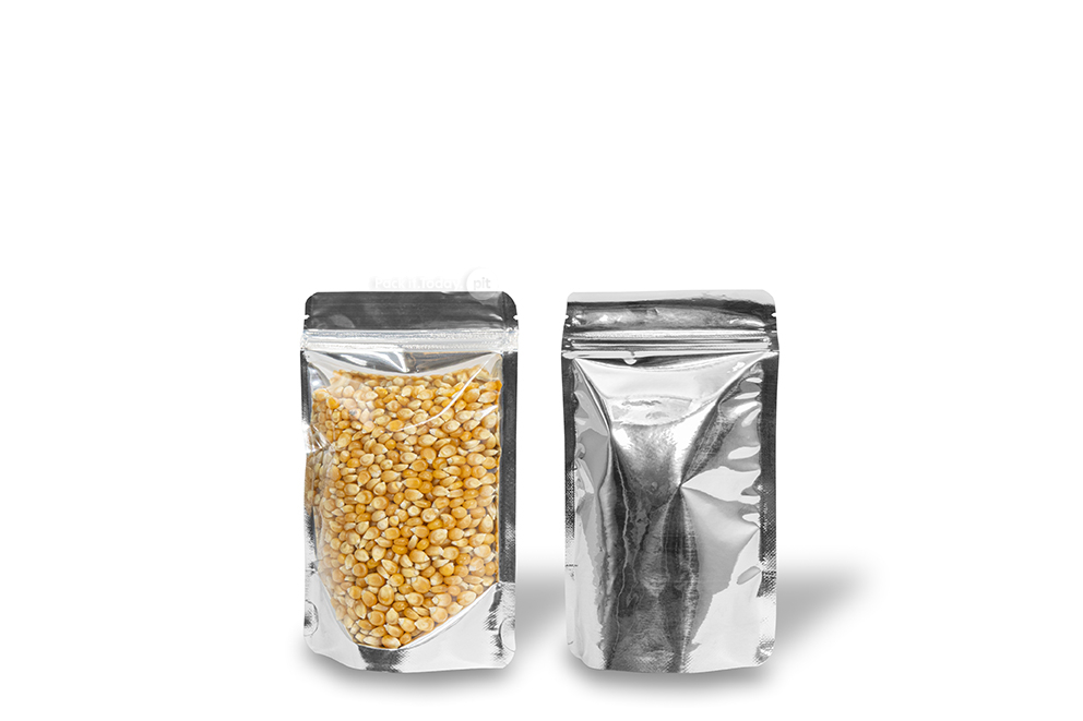 Stand up pouches metallic transparent - silver metallic, 110 x 185 x 70 mm - 250 ml